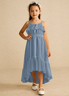 Azazie Karmen Flower Girl Dresses Dusty Blue A-Line Ruched Chiffon Dress image5