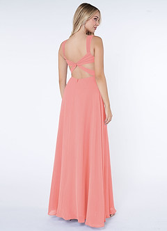 Azazie Nahrin Brudtärnklänningar Klänning av A-Line i Chiffong V-ringad plisserad Korall image4