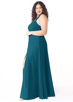 Azazie Jane Abiti da Damigella Abito A-Line in Chiffon con Scollo a V a Pieghe Blu Inchiostro image8