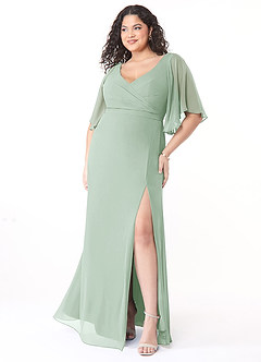 Azazie Cierra Final Sale Agave A-Line V-Neck Chiffon Dress image9