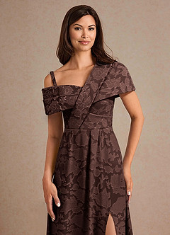 Azazie Milton Mother of the Bride Dresses Ganache A-Line Pleated Floral Burnout Dress image7
