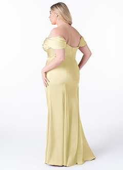 Azazie Amyra Bridesmaid Dresses Lemon Sorbet Mermaid Off the Shoulder Stretch Satin Convertible Dress image12