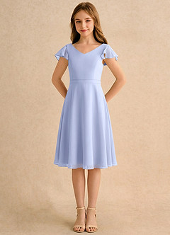 Azazie Narin Girls Formal Abiti da Ragazza di Fiori Abito A-Line in Chiffon con Maniche Ghiaccio image5