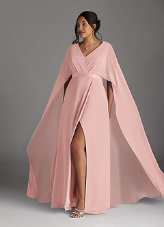 Azazie Isa Mère de la mariée Robes Robe Trapèze en Mousseline de soie Col V plissé Rose Poudré image10