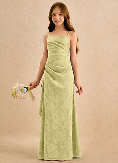 Azazie Cannoli Girls Formal Flower Girl Dresses Lemon Sorbet A-Line Pleated Floral Burnout Dress image3