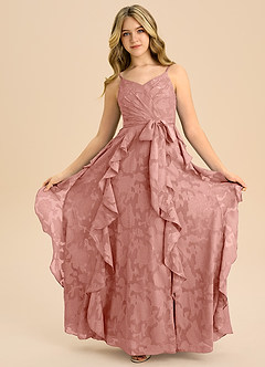 Azazie Peyton Junior Vestido de Rosetón de Devorado Floral de Corte en A con Plisado image3