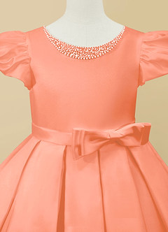 Azazie Jewel Flower Girl Dresses Sunset Ball-Gown Pleated Matte Satin Dress image7