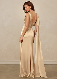 Christian Siriano Bridal for Azazie 1011 Bridesmaid Dresses Champagne Mermaid Bow Stretch Satin Dress image9