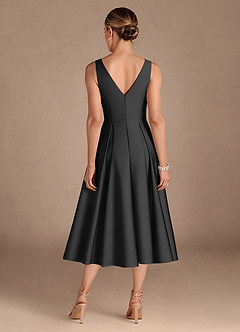 Azazie Fulton At-home Try On Dresses Black A-Line Pleated Stretch Satin Dress image3