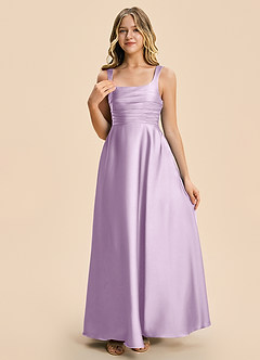 Azazie Azaria Junior Frosted Lilac A-Line Pleated Stretch Satin Dress image6