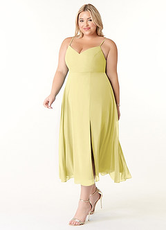 Azazie Clarissa Bridesmaid Dresses Lemon Sorbet A-Line V-Neck Chiffon Dress image9