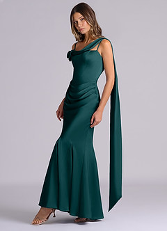 Azazie Inara Bridesmaid Dresses Pine Mermaid Pleated Stretch Satin Dress image3