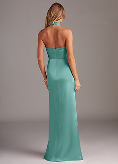 Azazie Jemma Bridesmaid Dresses Aqua Sheath Pleated Stretch Satin Dress image6