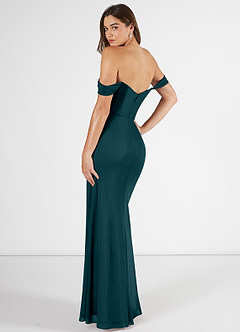 Azazie Kit Bridesmaid Dresses Pine Mermaid Off the Shoulder Mesh Dress image4