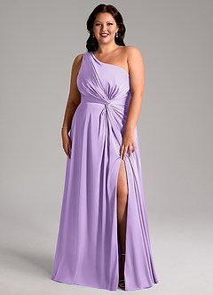 Azazie Brooke Bridesmaid Dresses Lilac A-Line One Shoulder Stretch Satin Dress image1