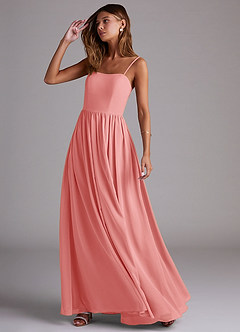 Azazie Calianna Bridesmaid Dresses Coral A-Line Off the Shoulder Chiffon Convertible Dress image3
