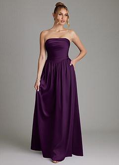 Azazie Zena Bridesmaid Dresses Grape A-Line Strapless Stretch Satin Dress image1
