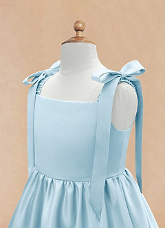 Azazie Chelsie Flower Girl Dresses Sky Blue A-Line Bow Matte Satin Dress image8