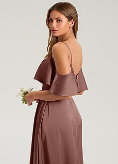Azazie Jean Vestidos de damas de honor Vestido de Expresado de Satén Elástico de Corte en A con Vestidos sin tirantes image7