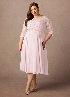 Azazie Marge 신부의 어머니 드레스 A라인 쉬폰 티 길이 드레스 image6