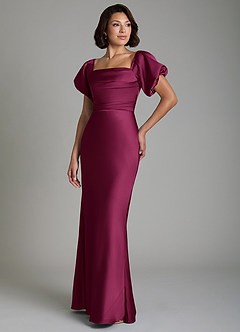 Azazie Lea Bridesmaid Dresses Red Plum Mermaid Off the Shoulder Stretch Satin Convertible Dress image4