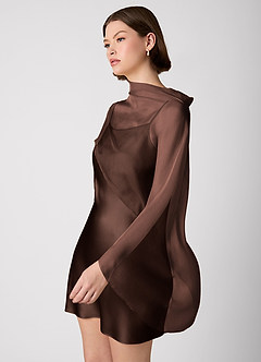 Crystle Espresso 100% Washable Silk Mini Dress image4