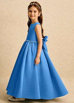 Azazie Daisies Flower Girl Dresses Blue Jay Ball-Gown Bow Matte Satin Dress image4