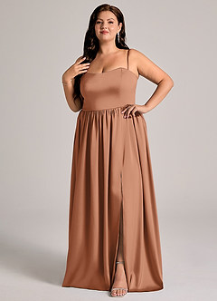 Azazie Calianna Abiti da Damigella Abito Convertibile A-Line in Raso Elasticizzato a Spalla Scoperta Bronzo image4