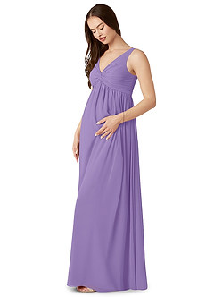 Azazie Yetta Maternity Bridesmaid Dresses A-Line V-Neck Gathered Chiffon Floor-Length Dress image4