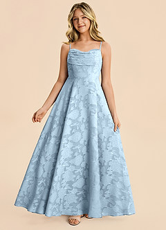 Azazie Bear Junior Sky Blue A-Line Pleated Floral Burnout Dress image5