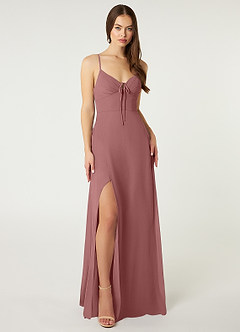 Azazie Minie Abiti da Damigella Abito A-Line in Chiffon Fiocco Rosa Del Deserto image3