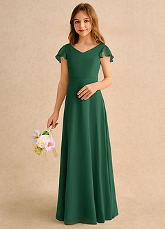 Azazie Nari Girls Formal Blumenmädchenkleider A-Linie mit ärmel Chiffon Kleid Dunkelgrün image4