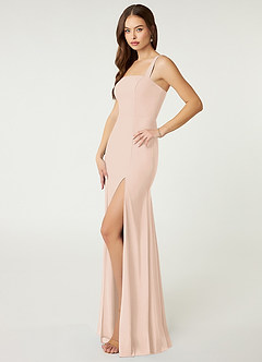 Azazie Alara Bridesmaid Dresses Blushing Pink Sheath Side Slit Stretch Chiffon Dress image3