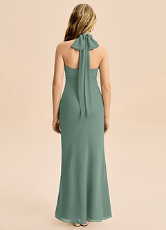 Azazie Velli Junior Syrena Wysoka Kołnierz Szyfon Długość podłogi Młodsza druhna Sukienka image2