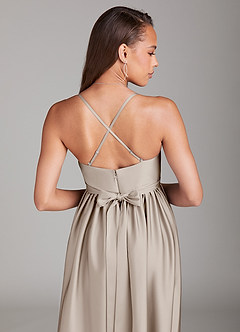 Azazie Llana Maternity Bridesmaid Dresses A-Line Stretch Satin Floor-Length Dress with Pockets image4