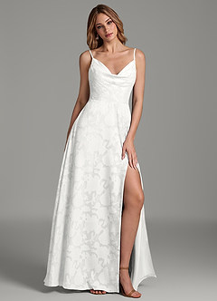 Azazie Sarella Bridesmaid Dresses White A-Line Pleated Floral Burnout Dress image5