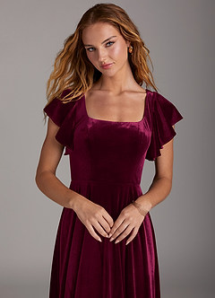 Azazie Bondi Brautjungfernkleider A-Linie Seitliche Cut-Outs Samt Kleid Cabernetrot image3