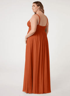 Azazie Chanel Robes de demoiselle d'honneur Robe Trapèze en Mousseline de soie Plissée Orange Brûlée image9