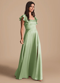 Azazie Bondi Bridesmaid Dresses Dusty Sage A-Line Bow Metallic Satin Dress image4