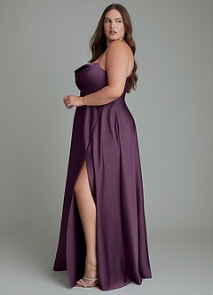 Azazie Elle Bridesmaid Dresses Plum A-Line Pleated Stretch Satin Dress image13
