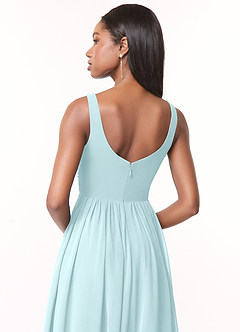 Azazie Keyla Bridesmaid Dresses Sea Glass A-Line V-Neck Pleated Chiffon Dress image4