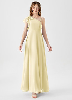 Azazie Arabella Junior Lemon Sorbet A-Line Ruched Chiffon Dress image5