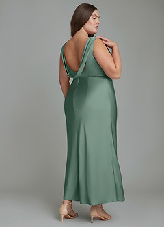 Azazie Kieryn Bridesmaid Dresses Eucalyptus Mermaid Pleated Stretch Satin Dress image7