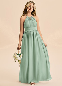 Azazie Noelle Junior Agave A-Line Pleated Chiffon Dress image4