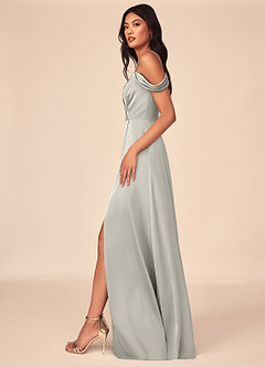 Azazie Ocean Bridesmaid Dresses Pebble A-Line V-Neck Pleated Stretch Satin Dress image3