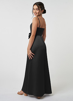 Azazie Anina Junior Black A-Line Bow Stretch Satin Dress image5