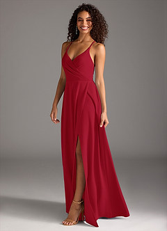 Azazie Davis Bridesmaid Dresses Scarlet A-Line Pleated Stretch Crepe Dress image2
