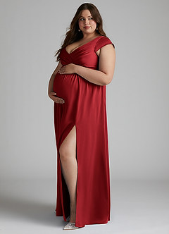 Azazie Allessia Maternity Bridesmaid Dresses A-Line Pleated Stretch Satin Floor-Length Dress image8