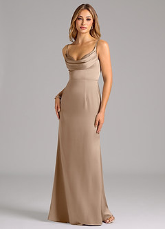 Azazie Aimee Bridesmaid Dresses Taupe A-Line Sweetheart Neckline Stretch Satin Dress image1