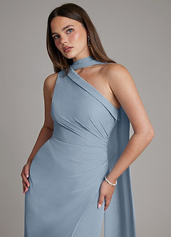 Azazie Zhanna Bridesmaid Dresses Dusty Blue Mermaid One Shoulder Chiffon Dress image3